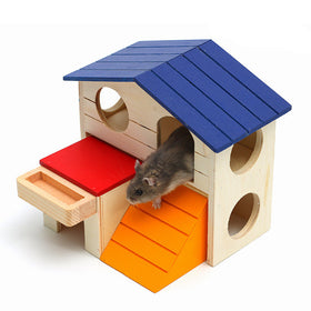 Wooden Hamster Toys Blue Top Villa Hamster Chalet